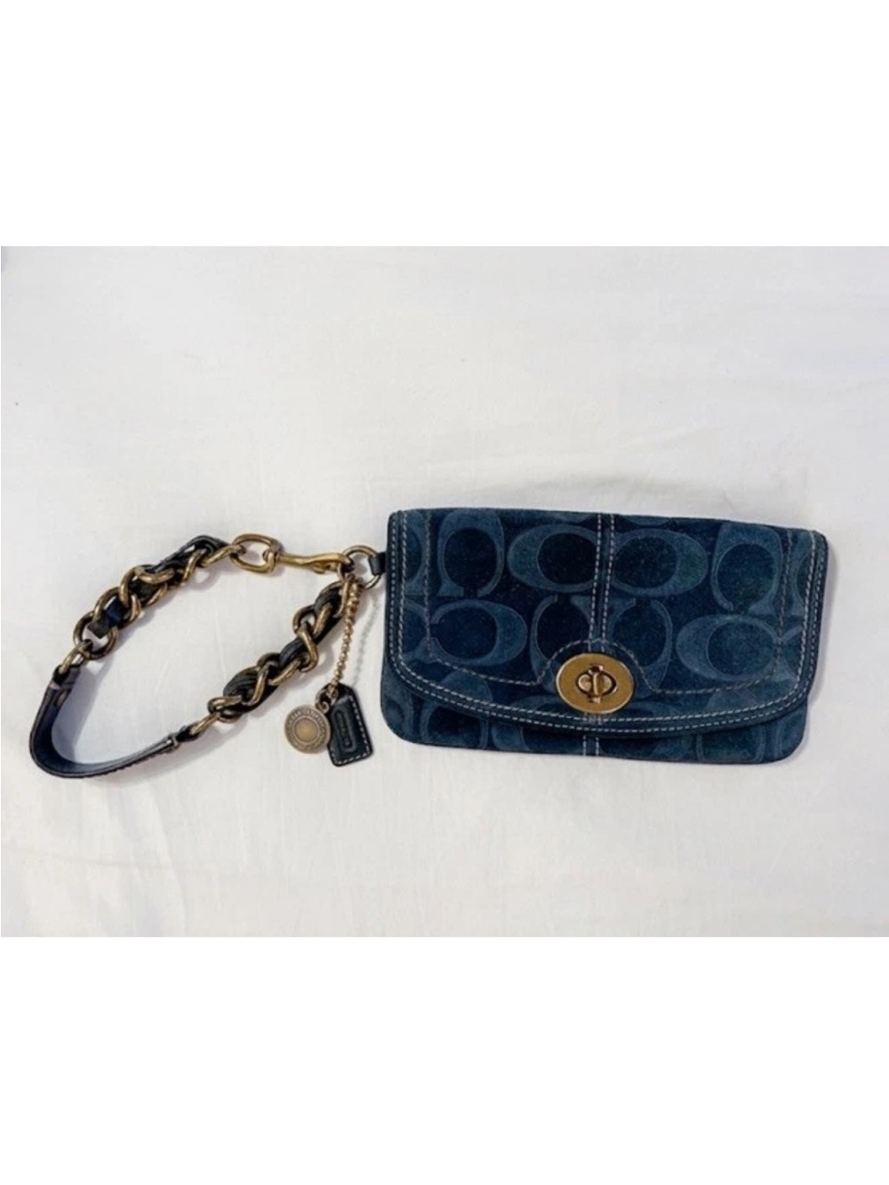 Coach Legacy Wristlet 65th Anniversary, Atlantic Blue Embossed Suede, Leather